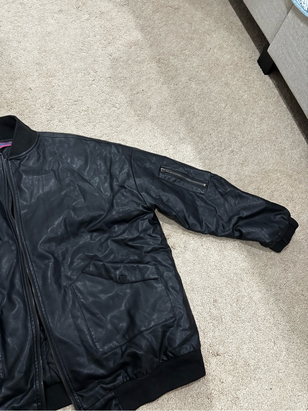Edikted Black Faux-Leather Bomber Jacket - Picture 2 of 7